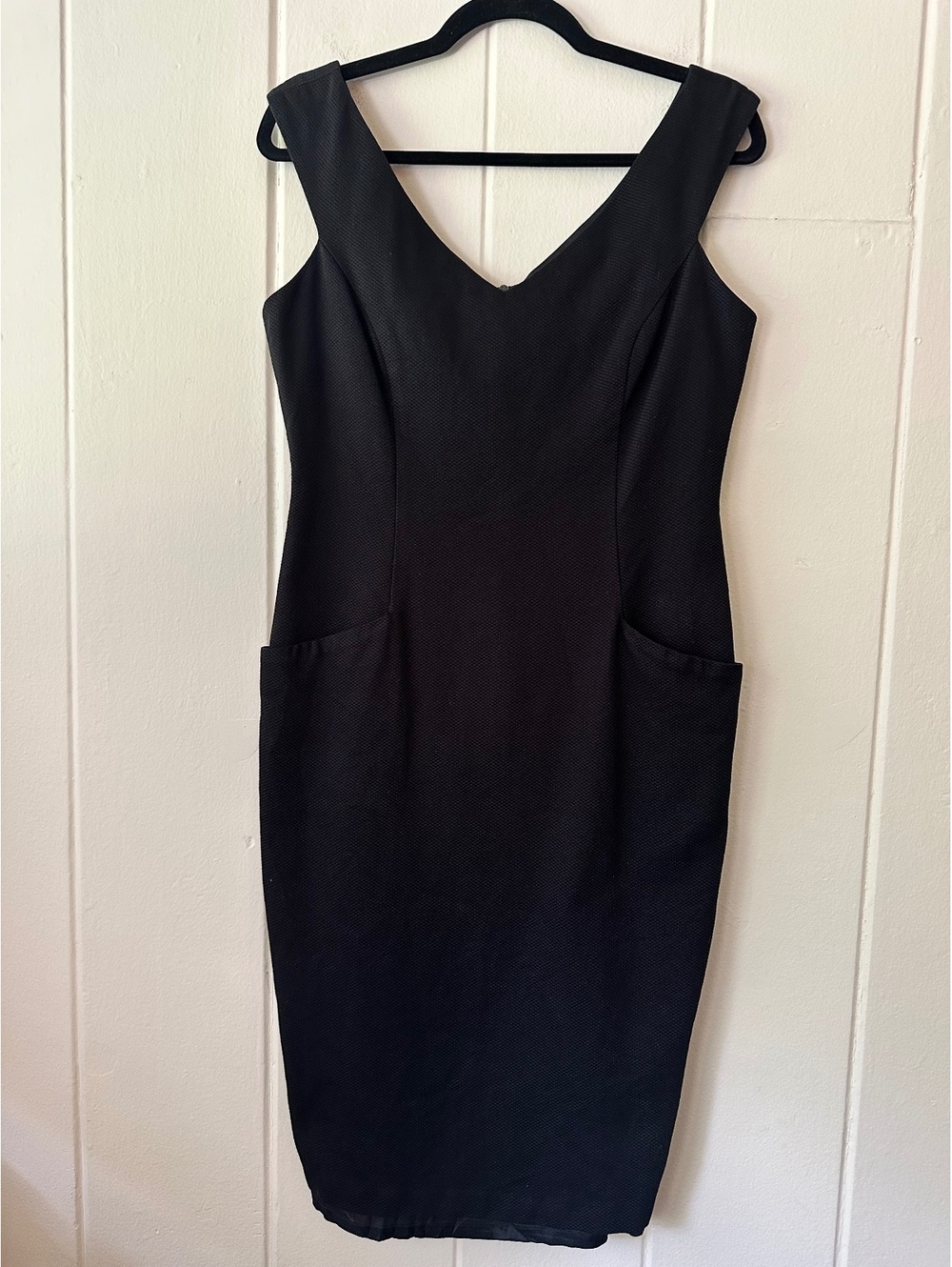 Vintage 1995 Laundry by Shelli Segal Black Cotton Sheath Dress w/ Pockets Sz 12